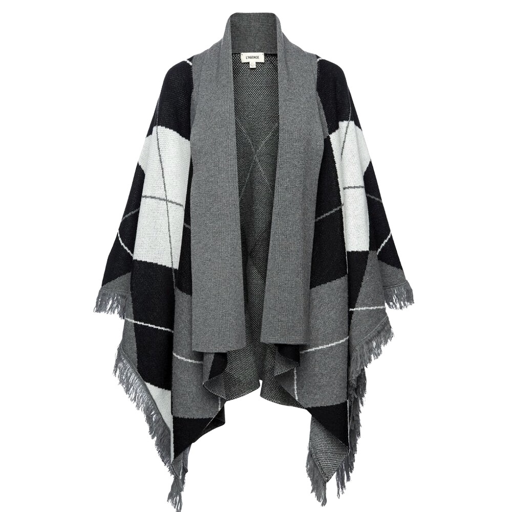 L'AGENCE Jaclyn Argyle wool Blend Poncho/Cape - Picture 13 of 14